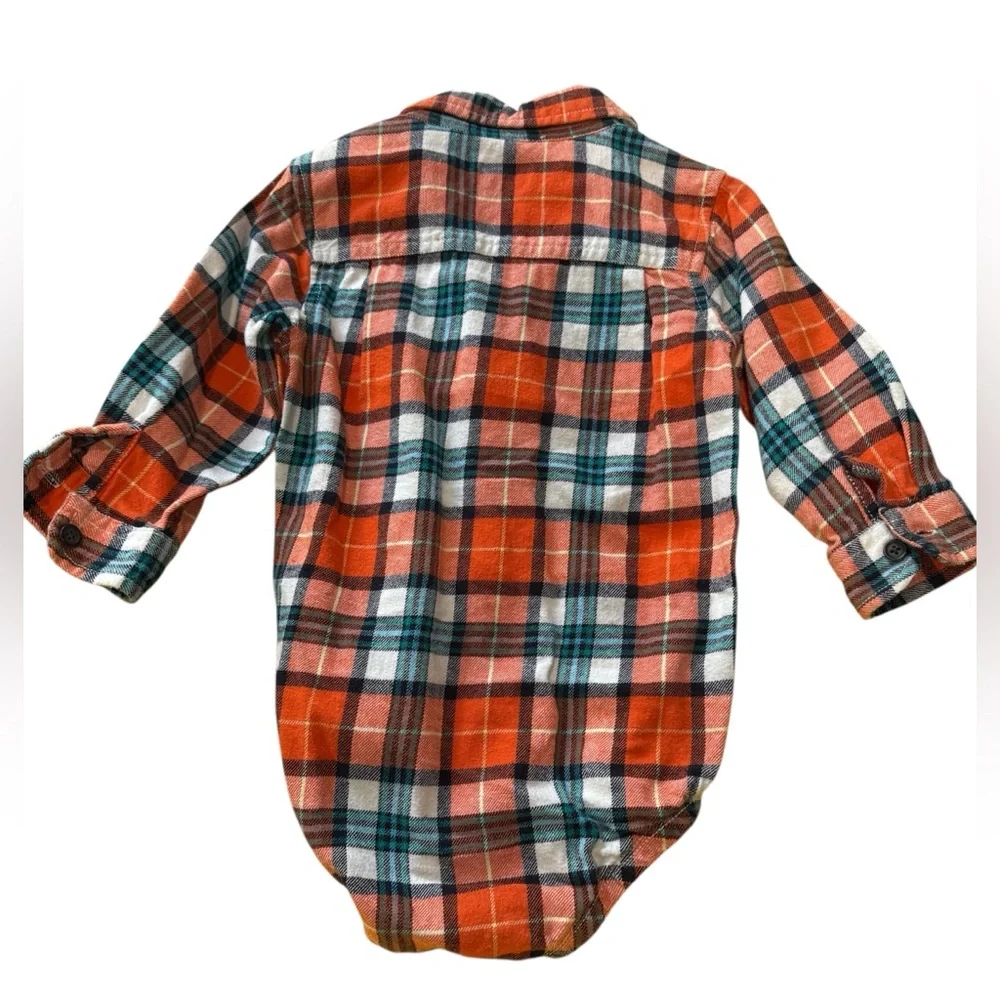 OshKosh B'Gosh Baby Boys' Button-Front Plaid Orange Blue Flannel One Piece